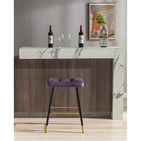 26.34" H Polyester Fabric Bar Stool, Bar Chair with Tufted Seat and Black Gold Metal Frame for Dining Room, Living Room