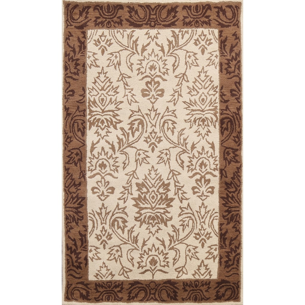 Floral Oriental Foyer Area Rug Wool Hand-tufted Traditional Carpet - 5'0" x 8'0"