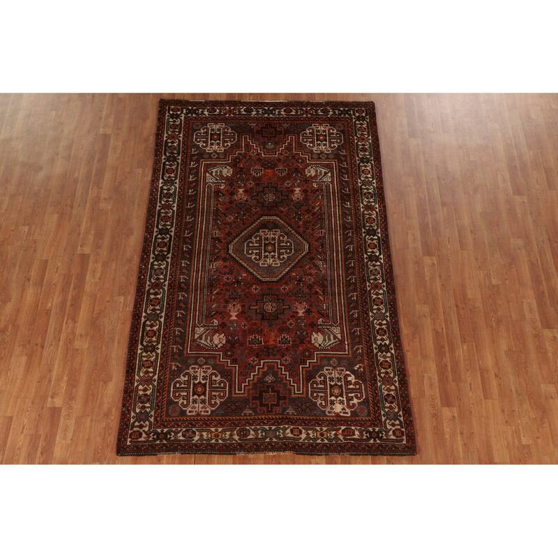 Tribal Pink Qashqai Persian Vintage Area Rug Handmade Wool Carpet - 5'4"x 8'6"