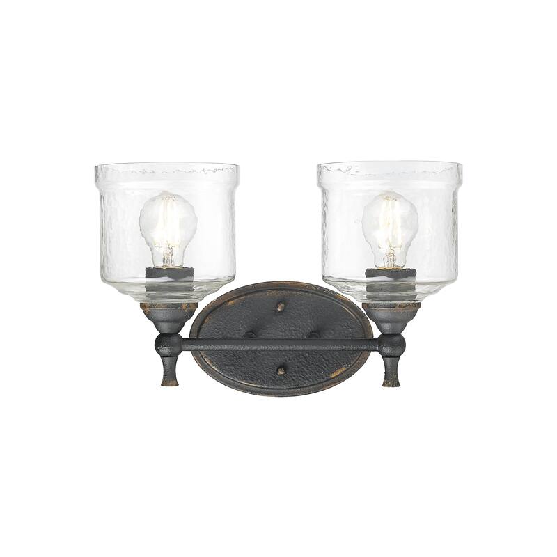 Keating 2 Light Bath Vanity in Antique Black Iron with Hammered Water Glass Shade