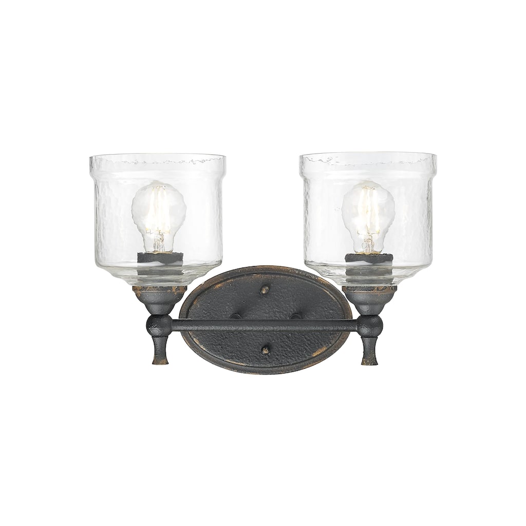 Keating 2 Light Bath Vanity in Antique Black Iron with Hammered Water Glass Shade