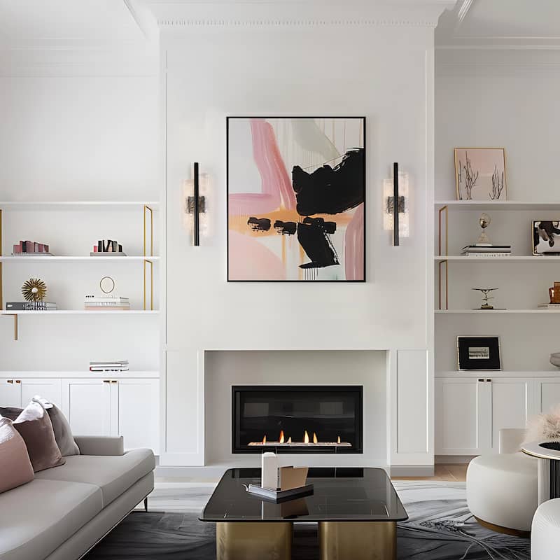 Modern 2-Light Wall Sconce Textured Acrylic Rectangular LED Integrated Light Fixture for Bathroom - 21.7 " L × 6.1 " W × 3.3 " D