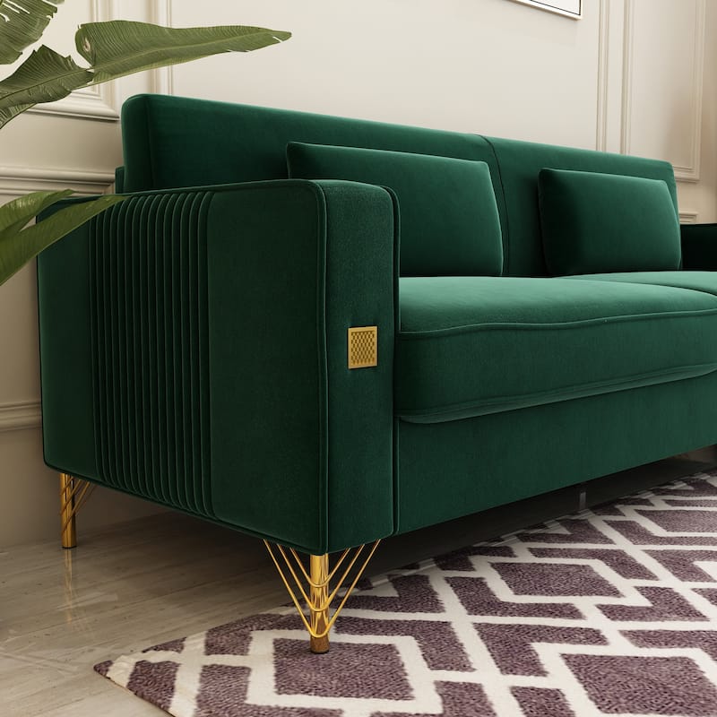 Modern Tufted Velvet Loveseat Upholstered Sofa with Removable Cushions and Pillows - 85.63 in.D x 30.31 in.W x 30.51 in.H