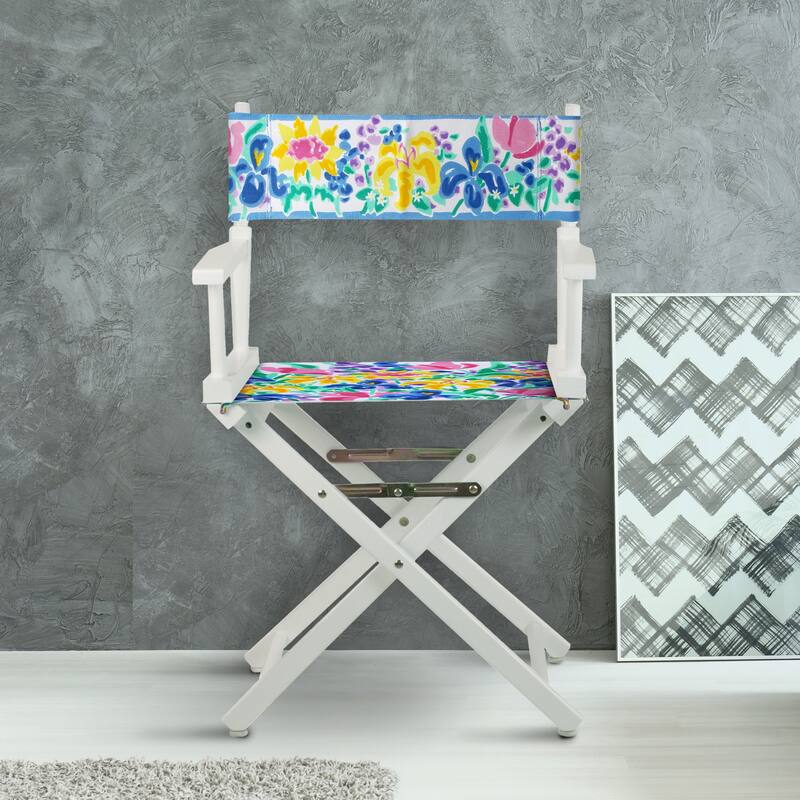 18" Director's Chair White Frame-Garden Flowers - 21.75"W x 17"D x 33.75"H