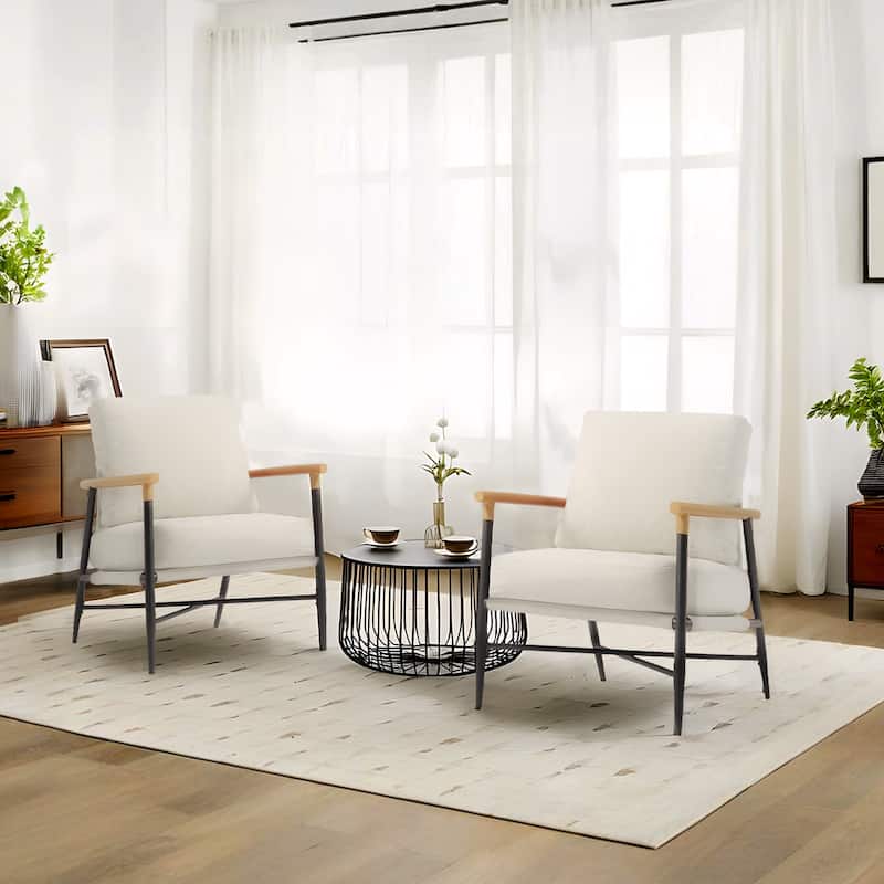 Anis 27'' W Vegan Leather/ Chenille Metal X Base Accent Chair Set of 2