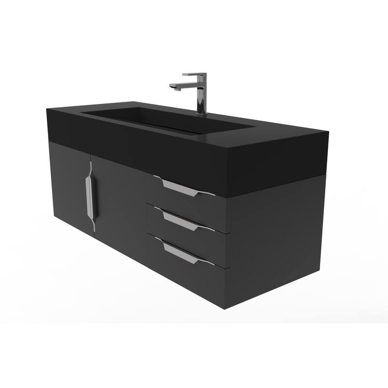 Nile 48" Wall Mounted Bathroom Vanity Set w/ Black Top