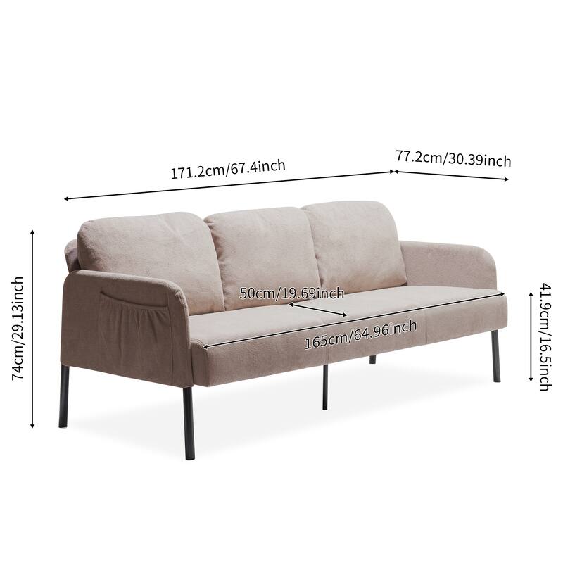 67.72" Fabric 3-Seater Sofa Couch with Sturdy Legs and Soft Polyester Fabric, Ideal for Small Spaces