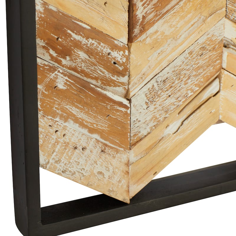 Brown Teak Wood Handmade Chevron Panels Geometric Home Wall Decor with Distressing