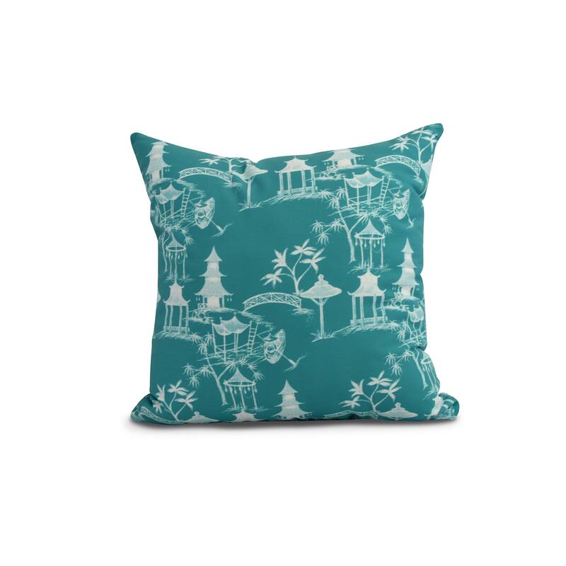 16 x 16 Inch Chinapezka Floral Print Outdoor Pillow - Blue