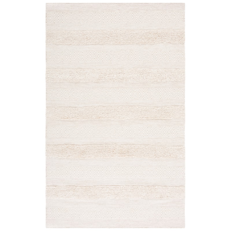 SAFAVIEH Handmade Vermont Adriane Rustic Boho Stripe Wool Rug - 6' Square - Ivory/Beige