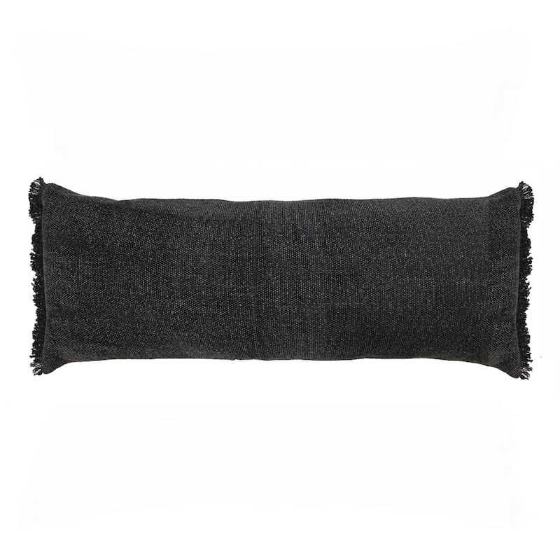 HomeRoots 14" X 36" Jet Black 100% Cotton Zippered Pillow