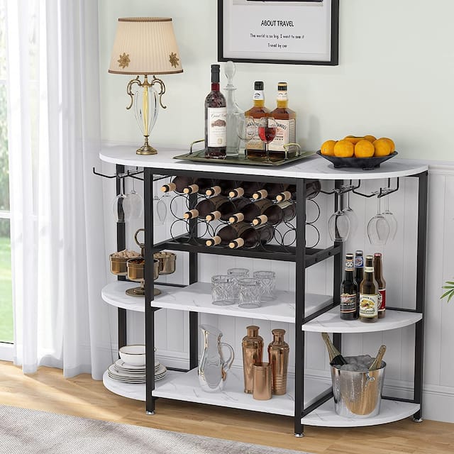 18 Bottles Wine Rack Table with Glass Holder - 47.24" W x 15.74" D x 35.82"H - White