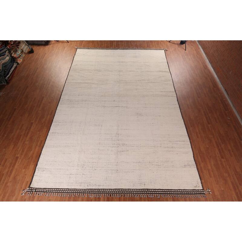 Ivory Moroccan Oriental Large Area Rug Hand-Knotted Wool Carpet - 12'0"x 18'7"
