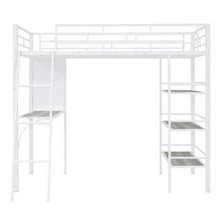 Twin Metal Loft Bed with Desk, Shelves & Whiteboard - Perfect for Teens