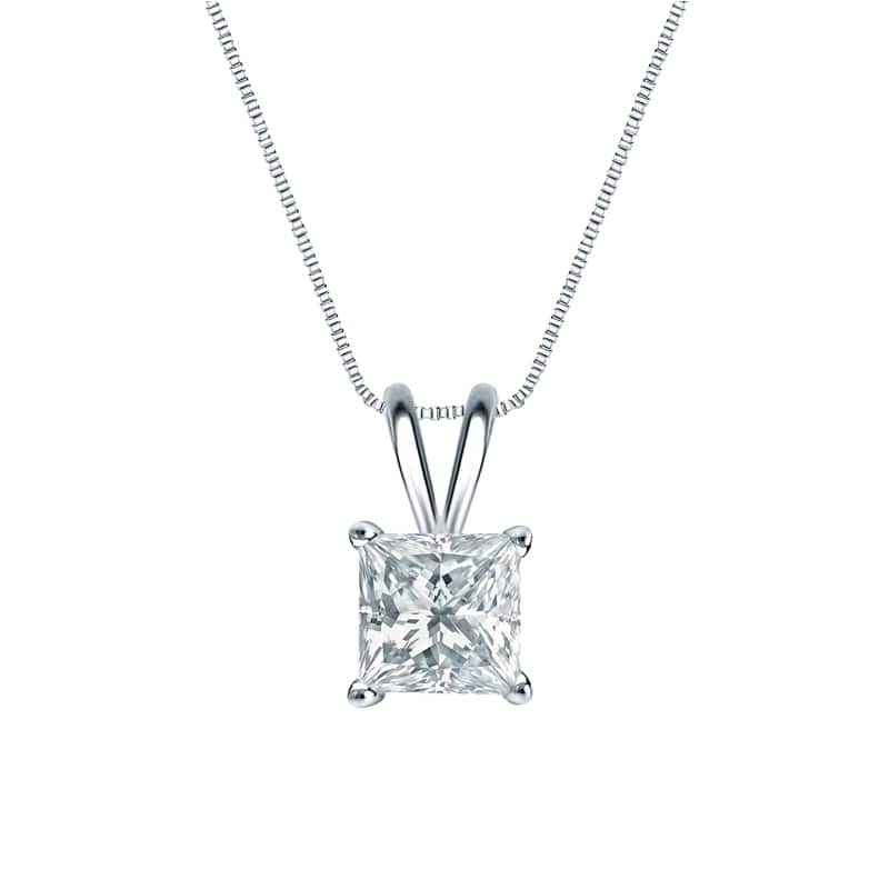 Auriya 14-karat Gold 2.25ctw Princess Solitaire Lab Grown Diamond Necklace 4-Prong Basket (H-I VS) - 2.25 - White
