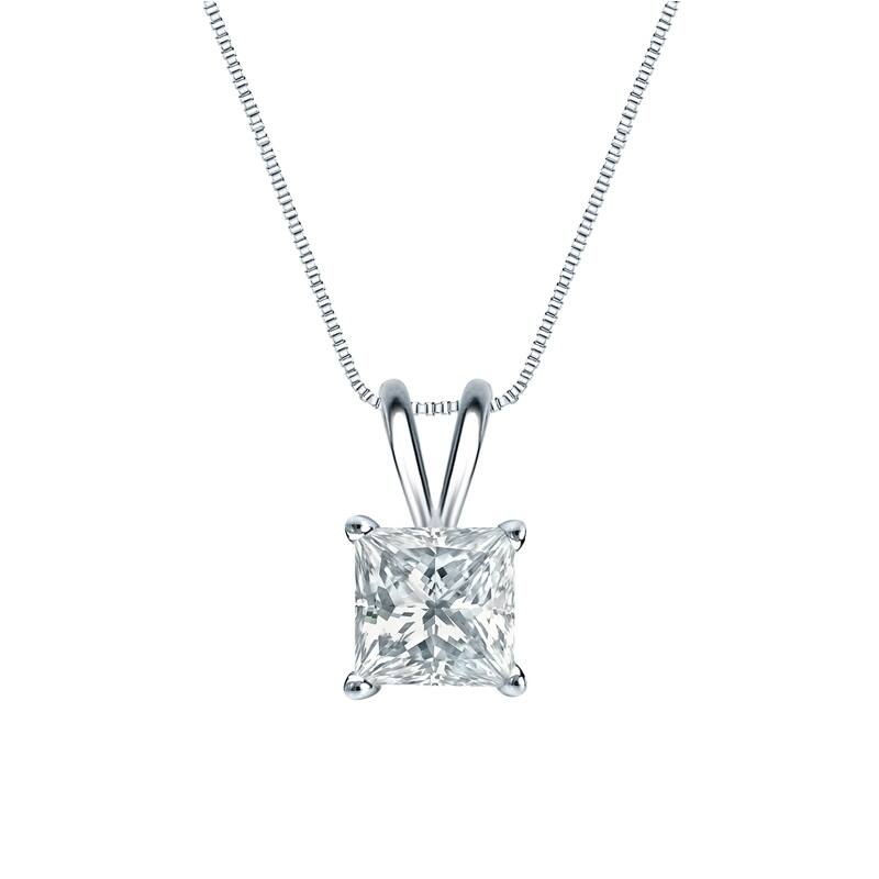 Auriya Platinum 1.25ctw Princess Solitaire Lab Grown Diamond Necklace 4-Prong Basket (H-I VS) - 1.25 - 1.25 - 18 Inch - White - White