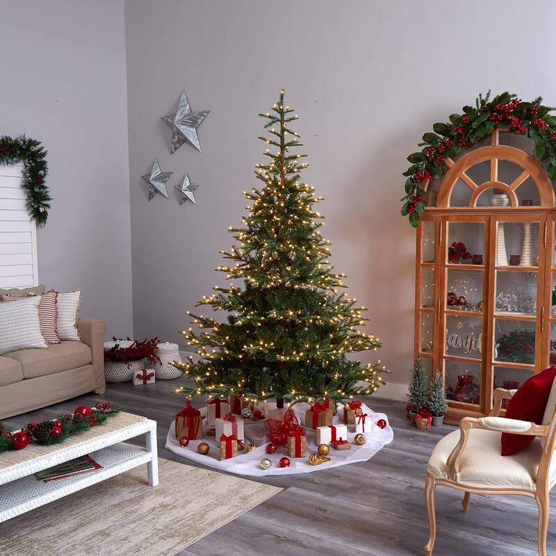 Pre-Lit Layered Washington Spruce Artificial Christmas Tree- 8' - Clear LED Lights - 8 Foot