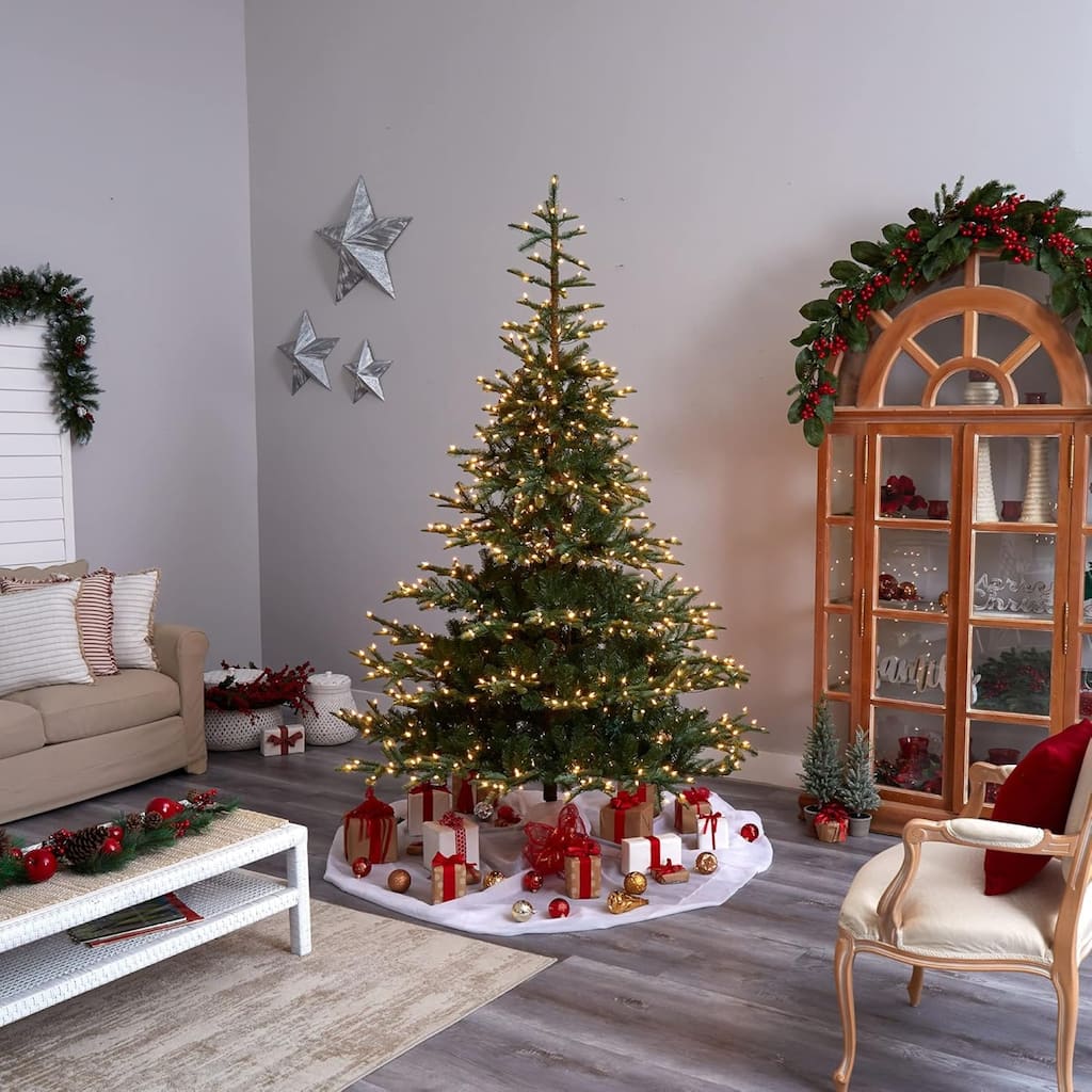 Pre-Lit Layered Washington Spruce Artificial Christmas Tree- 8' - Clear LED Lights - 8 Foot