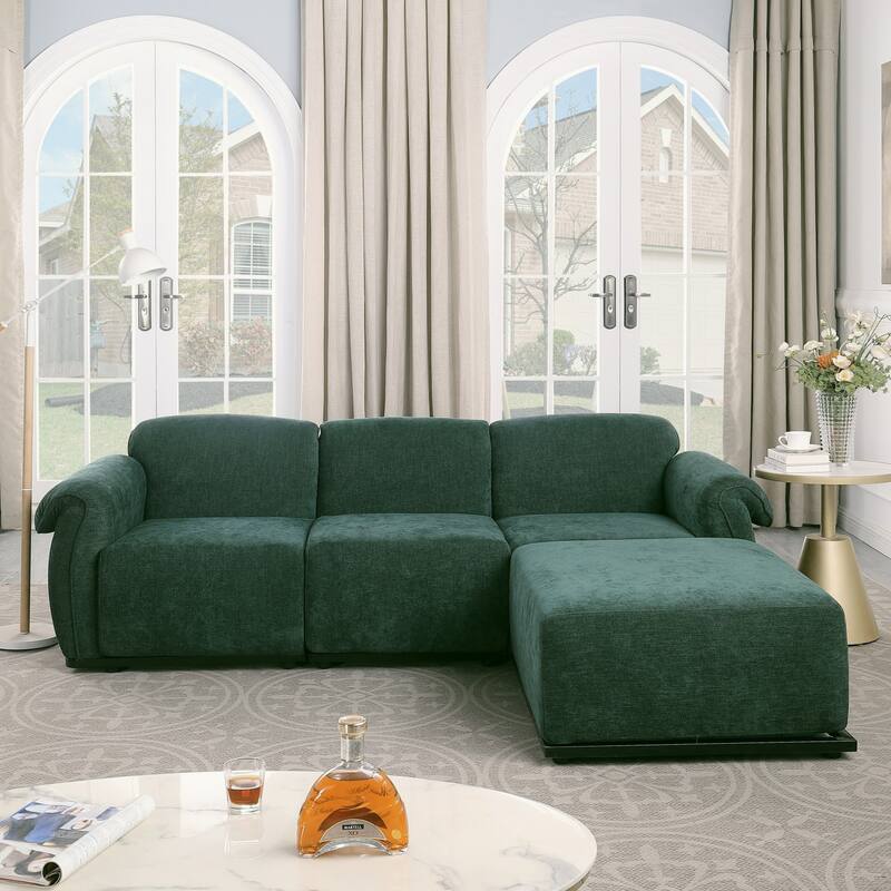 93" L-Shaped Modular Chenille Sectional Sofa with Movable Ottoman