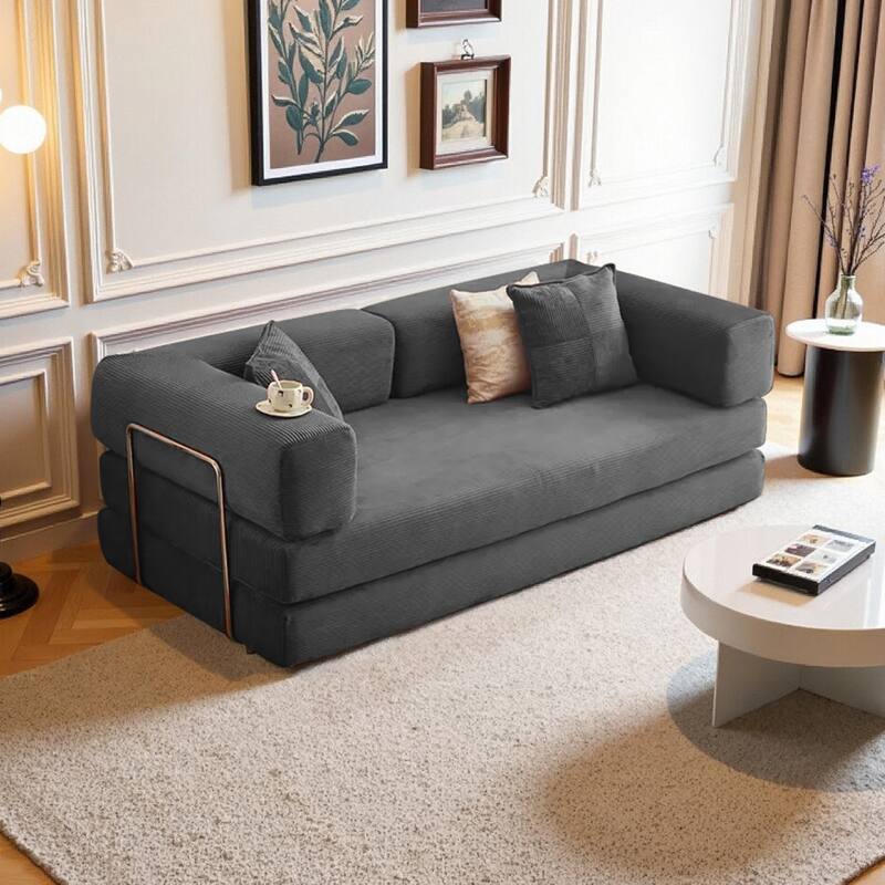 2-in-1 Convertible Modular Sofa Bed, Memory Foam Mattress, No Assembly, Space-Saving for Living Room, Bedroom - Dark Grey