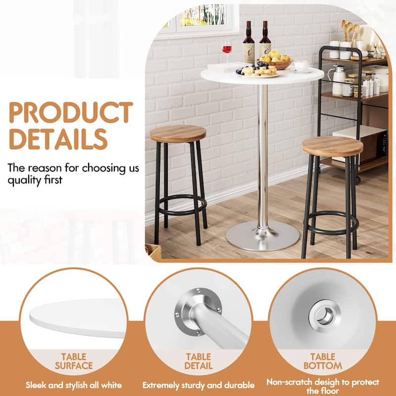 Homall Bistro Pub Table Round Bar Height Cocktail Table Metal Base MDF Top Obsidian Table with Black Leg 23.8inch Top - N/A