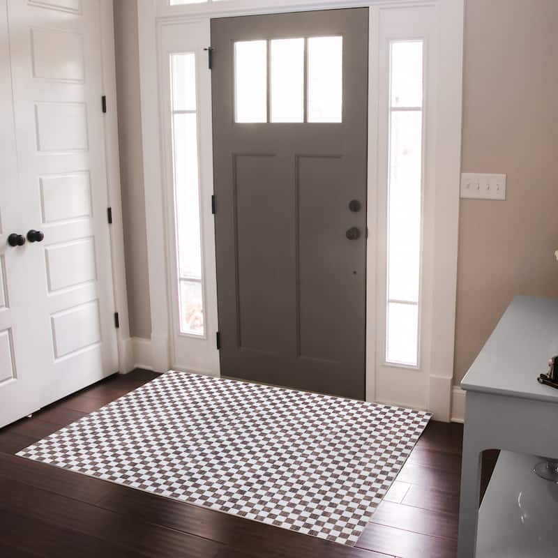 Gertmenian Crystal Print Soft Flat Pile Polyester Slip Resistant Washable Indoor Printed Area Rug Collection - 3' 6" x 4' 6" - Checker Beige - Rectangle