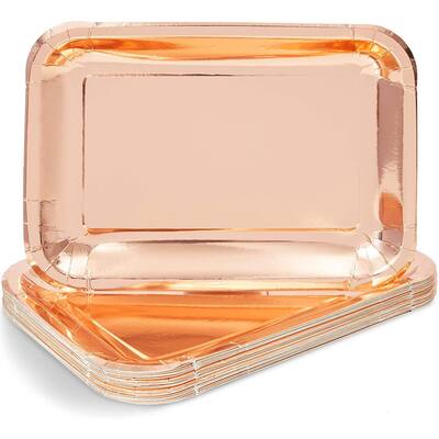 Rose Gold Foil Paper Serving Trays for Parties (9 x 13 In, 24 Pack)