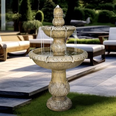 2 Tiered Floor Waterfall Fountain with Pump for Outdoor Patio Decor