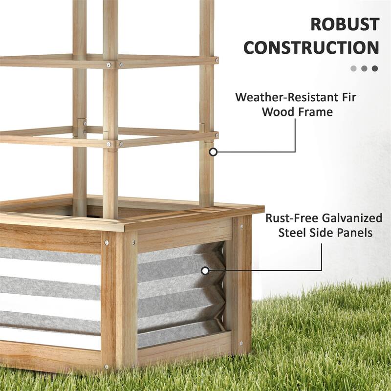 Raised Garden Bed with Fir Wood Frame and Galvanized Steel Panels - 17.7" W x 17.7" D x 35.4"H