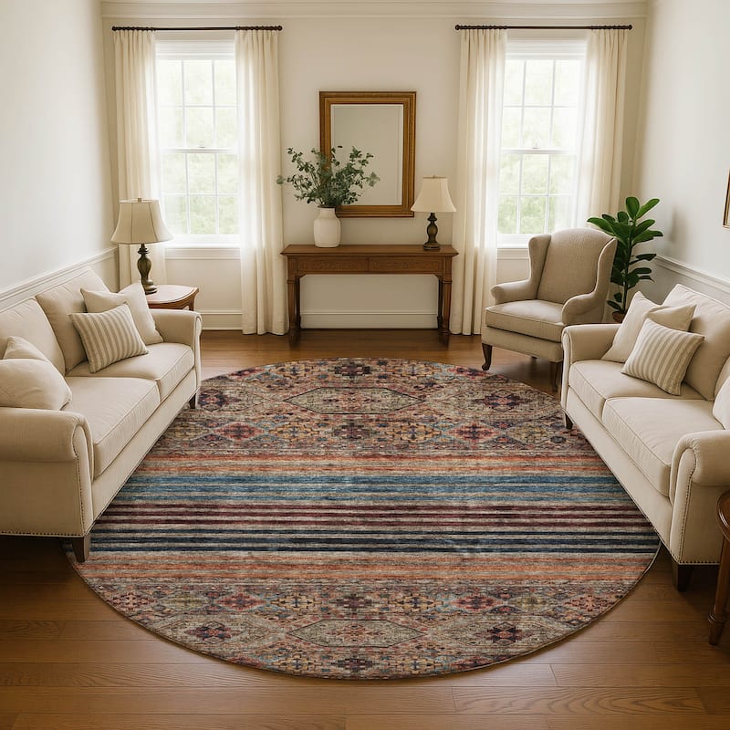 Premium Washable Super Soft Boho Stripes Mayfield Rug - Taupe - 8' x 8'