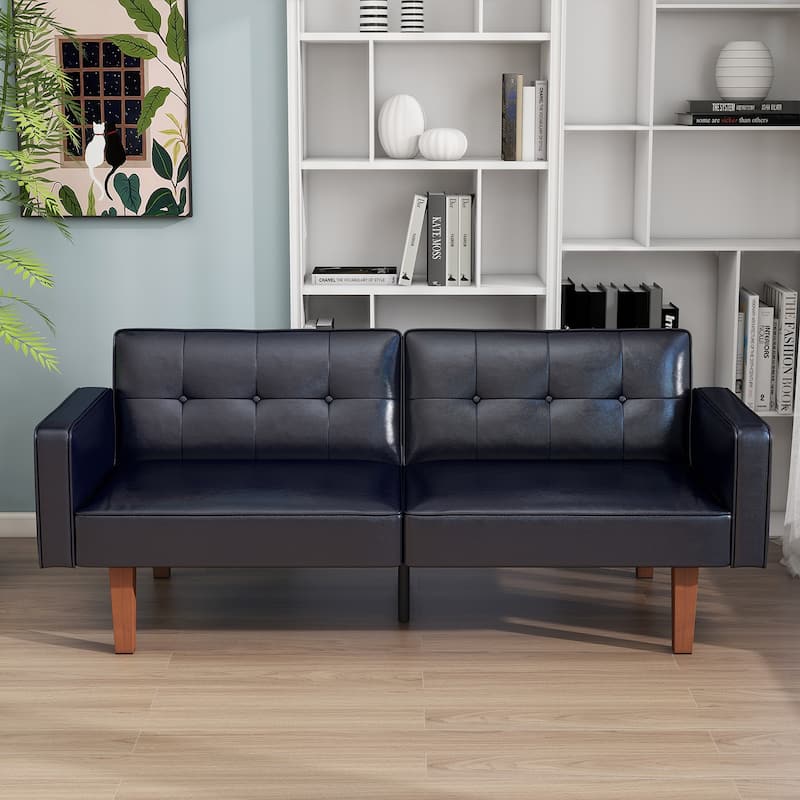 68 in. Twin Size Convertible Sofa Bed Couch w/ Tufted Adjustable Backrest, 5 Colors Optional - 22.44"D x 68.11"W x 28.74"H
