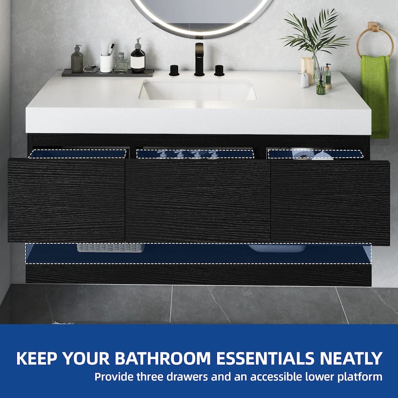 Moasis 47" W 3 Drawer Floating Bathroom Vanity with Stone Top and Ceramic Basin
