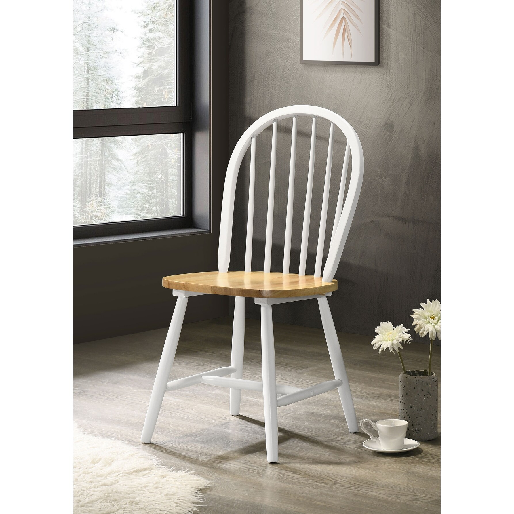 Cinder Natural and White Windsor Dining Side Chair (Set of 4