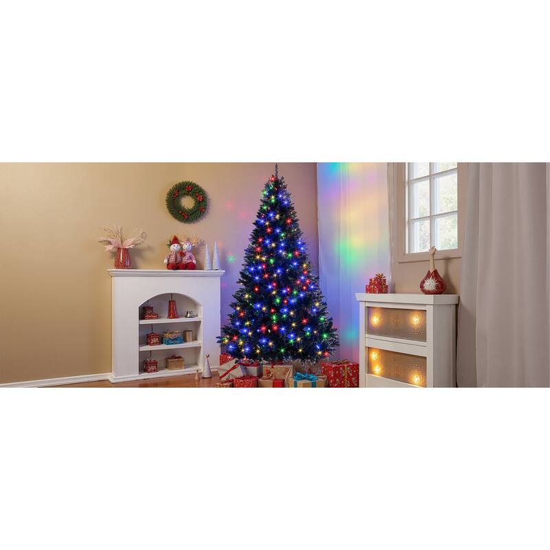 6FT Pre-lit Artificial Hinged Christmas Tree,Xmas Tree with 920 Branch Tips and 280 Color LED Changing Lights with 11 Modes