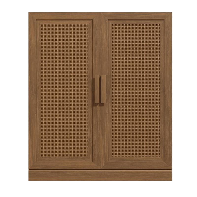 36"H Classic Storage Cabinet with Adjustable Shelves with Rattan Doors