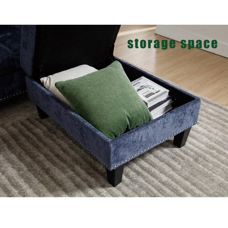 Blue 104.5'' L-Shaped 5-Seater Sofa with Storage Ottoman