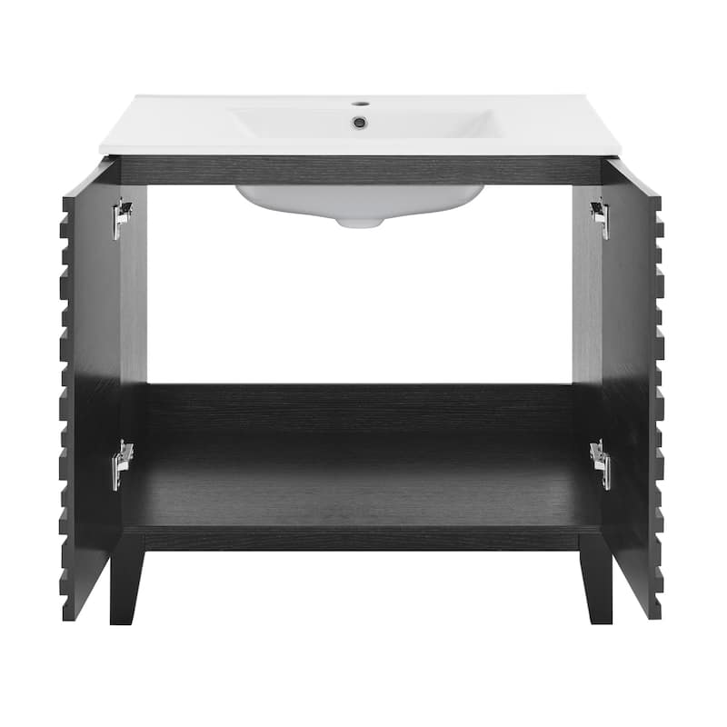 Cascade 30" Freestanding Bathroom Vanity In Black Oak With Sink Top - 30