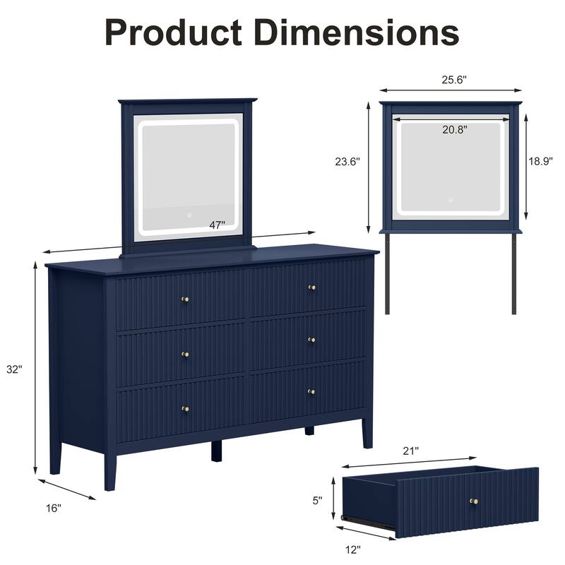 6 Drawer Dresser with Lighted Mirror