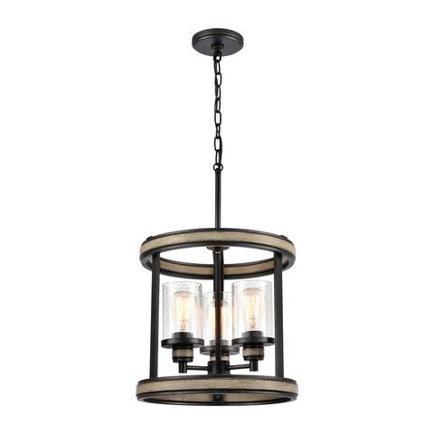 Beaufort 3-Light Pendant in Anvil Iron and Distressed Antique Graywood with Seedy Glass