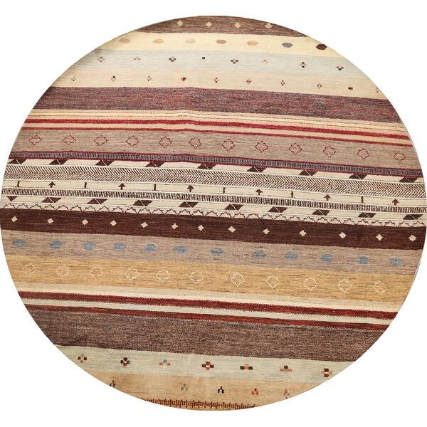 slide 2 of 15, Striped Gabbeh Kashkoli Area Rug Wool Handmade Oriental Carpet - 7'9" x 8'2" Round