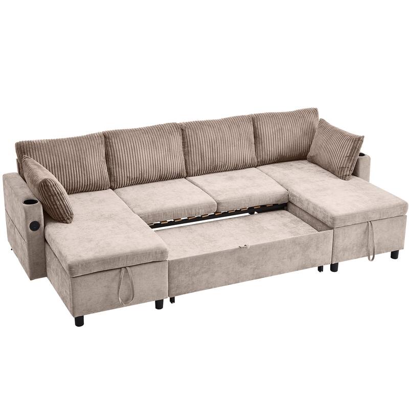 111.8 inch Sectional Sofa Pull-out Sofa Bed