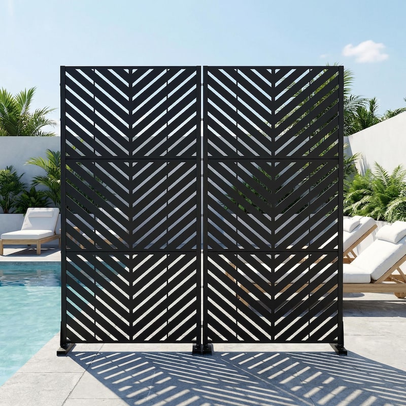 Outdoor Privacy Screen with Stand for Patio Garden Metal Fence Set of 2