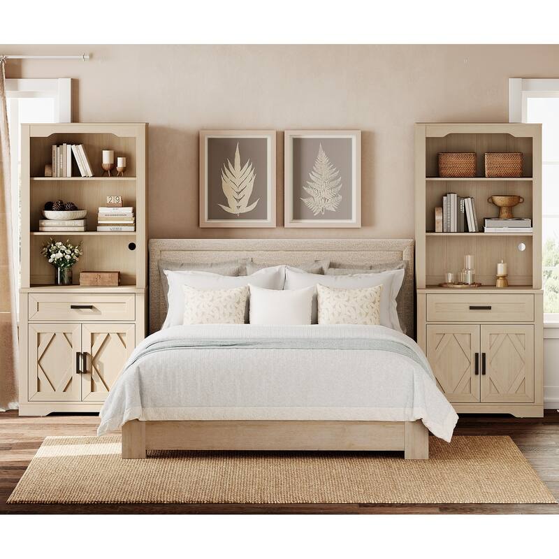 5 Tier Bookcase with Barn Door,73.3" Tall Open Storage Bookshelf