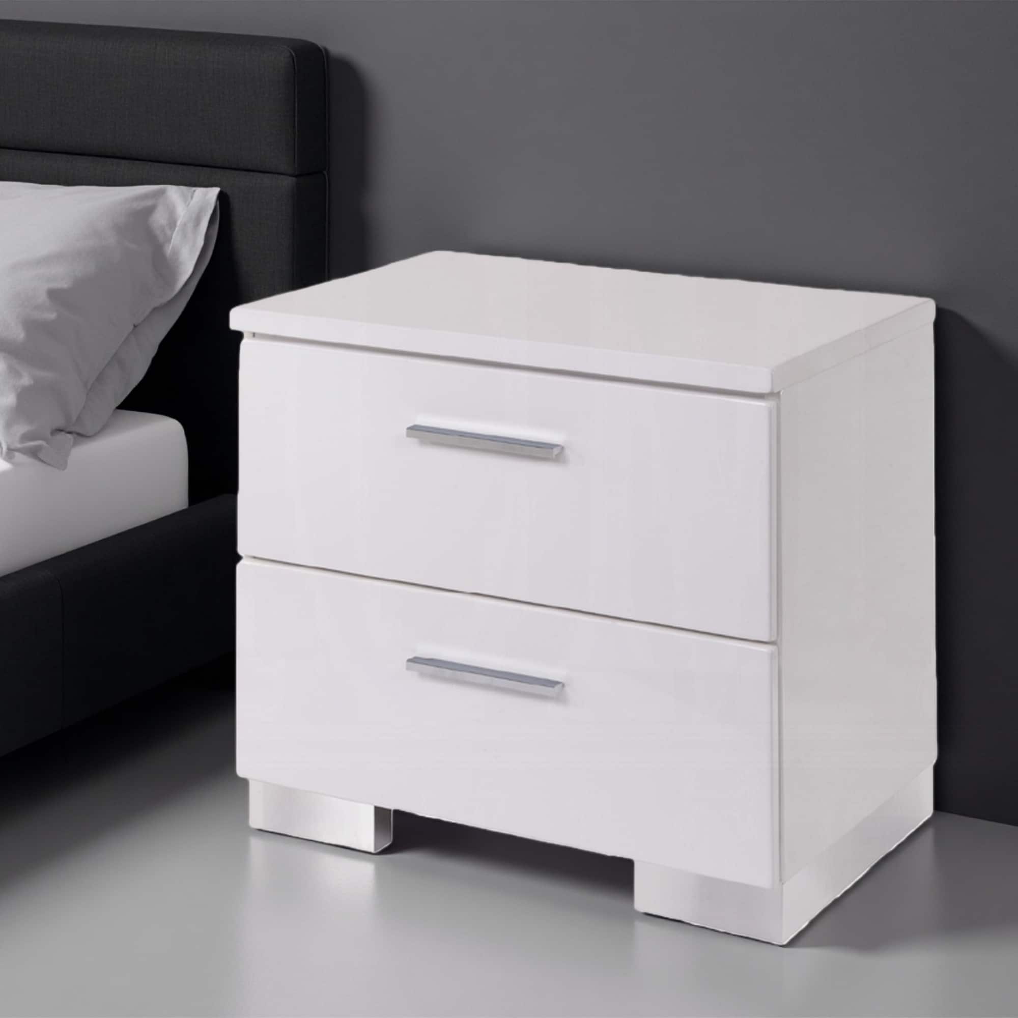 23"L High Gloss Wooden Nightstand with 2 Drawers, Ball Bearing Glides, Modern Bedroom Furniture, Simple Assembly Required