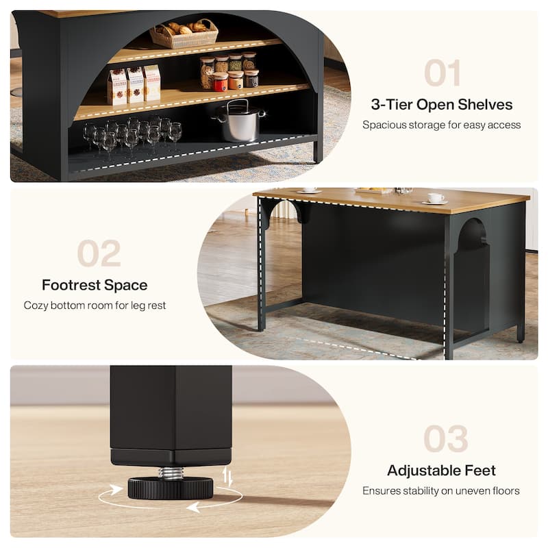 Kitchen Island with Large Countertop and Seating Area - N/A