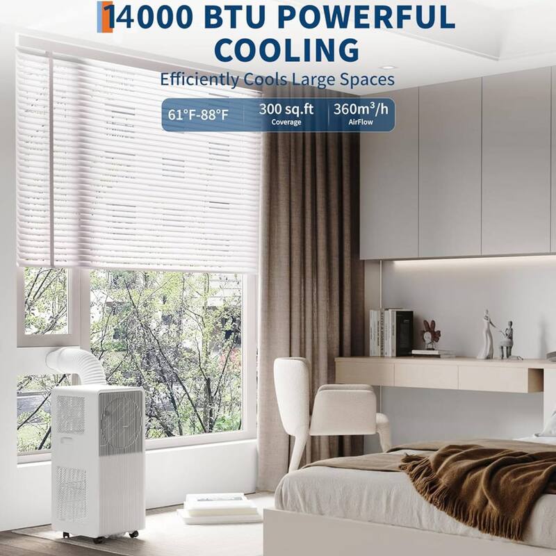 14,000 BTU Portable Air Conditioner with Drainage-Free, Remote Control for Large Room, Campervan, Office - N/A