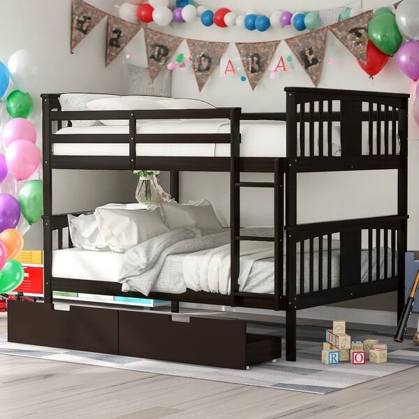 slide 2 of 12, Full over Full Bunk Bed With Drawers and Ladder for Home Espresso