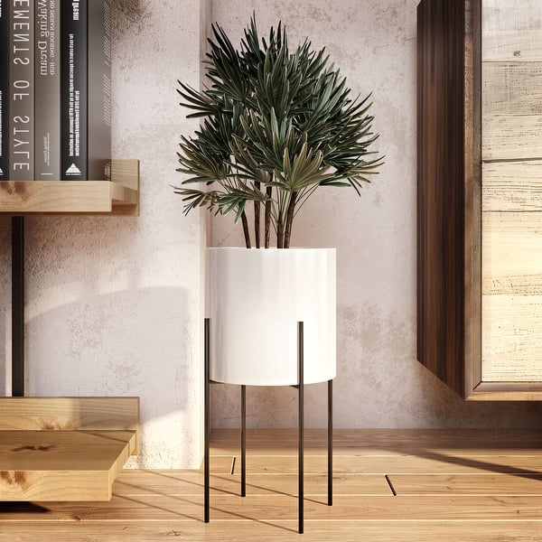Lonnie Mid Century Ceramic Planter - White 16 Lonnie Mid Century Ceramic Planter - White 16