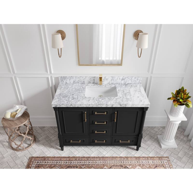 Willow Collections 48 in. W x 22 in. D Aberdeen Single Bowl Sink Bathroom Vanity with Countertop - 2" Carrara Marble - Black