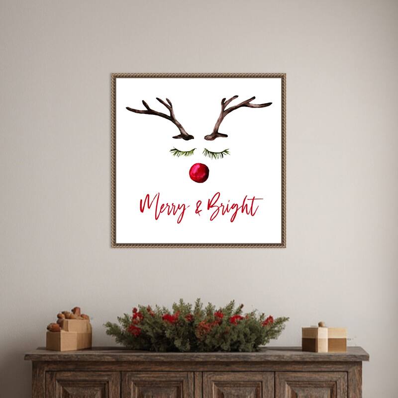 Reindeer Merry and Bright by Amanti Art Portfolio (22 x 22 in.), Framed Canvas Wall Art Print - Sylvie Beaded Dark Gold